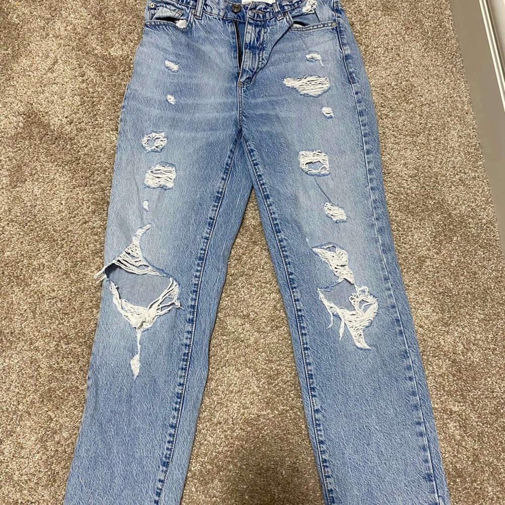 Straight Leg Light Blue Ripped Jeans